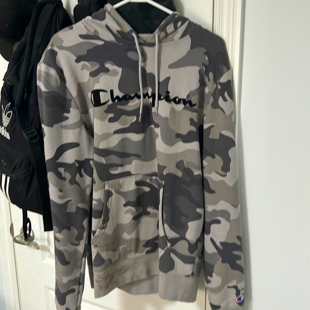 Grey and black champion hoodie